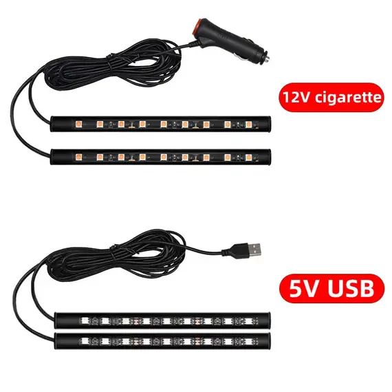 2 in 1 LED Car Neon Light Foot Light LED Interior Decoration Backlight Cigarette Lighter USB Atmosphere Lamp Vehicle Accessories