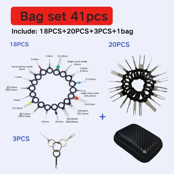 26/41pcs Car Terminal Removal Kit Box Wire Plug Connector Extractor Puller Release Pin Extractor Set For Automotive Repair Tool