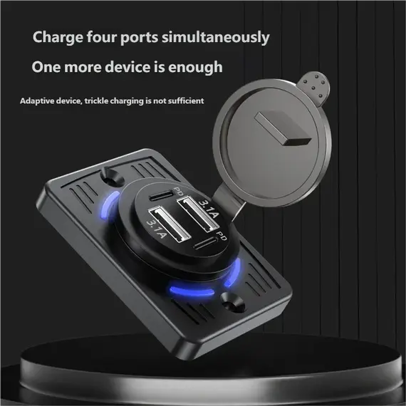 12V-24V Dual USB QC3.0 PD 3.1A/2.1A Car Charger Socket Quick Charge with Sliding Cap Outlet Panel Adapter for Truck Camper RV