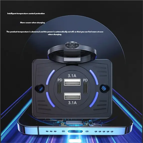 12V-24V Dual USB QC3.0 PD 3.1A/2.1A Car Charger Socket Quick Charge with Sliding Cap Outlet Panel Adapter for Truck Camper RV