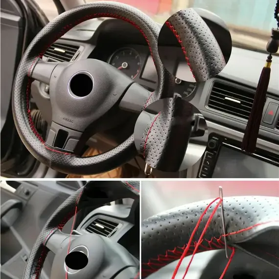 Car Steering Wheel Braid Cover Needles And Thread Artificial Leather Car Covers Suite 5 Color DIY Texture Soft Auto Accessories