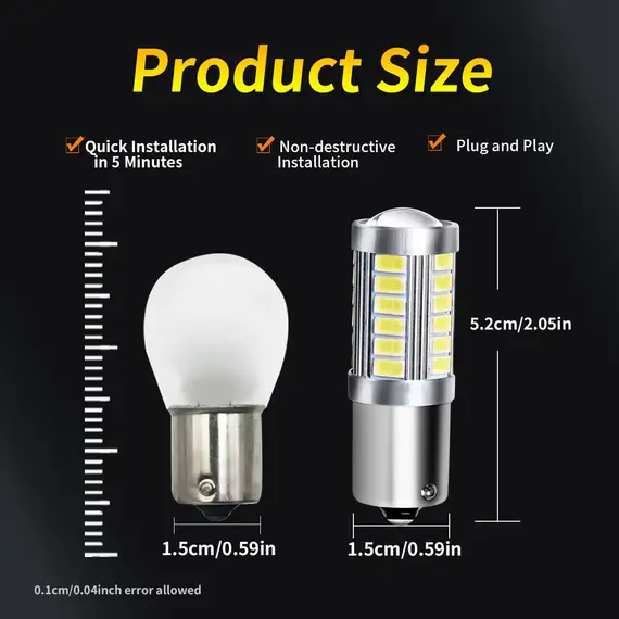 2pcs PY21W P21 5W 1156 Ba15s 1157 Bay15d 33 SMD Led Car Flash Brake Bulbs Lights Reverse Parking Lamps