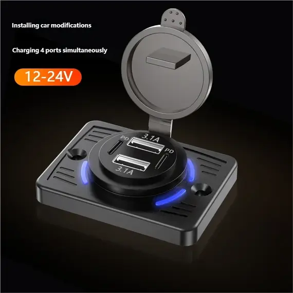 12V-24V Dual USB QC3.0 PD 3.1A/2.1A Car Charger Socket Quick Charge with Sliding Cap Outlet Panel Adapter for Truck Camper RV