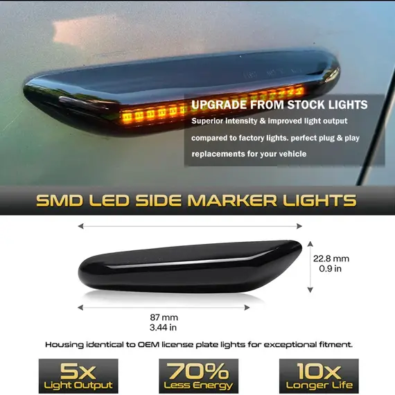 2pcs For BMW E90 E91 E92 E93 E60 E61 E81 E82 E83 E84 E88 E46 LED Dynamic Side Marker Turn Signal Lights