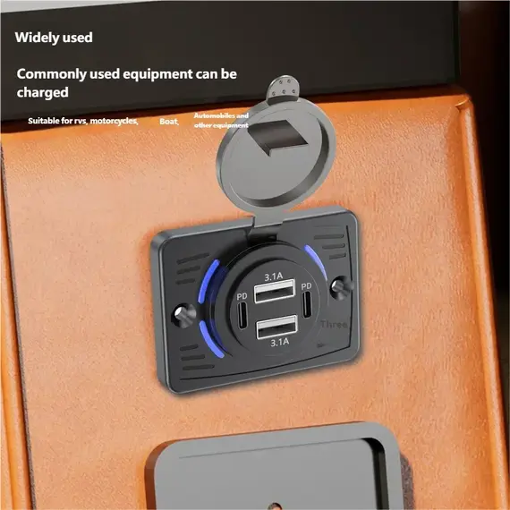 12V-24V Dual USB QC3.0 PD 3.1A/2.1A Car Charger Socket Quick Charge with Sliding Cap Outlet Panel Adapter for Truck Camper RV