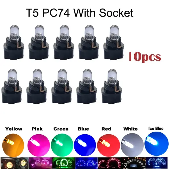 10pcs T5 PC74 B8.5 Led W3W Car Interior Light Dashboard Warming Indicator COB Chip Canbus Auto Instrument Light Wedge Gauge Bulb