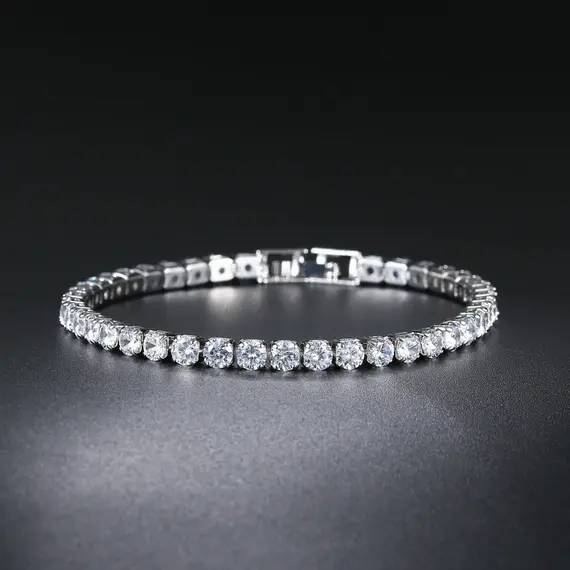 Women's Fashion 4mm Zirconia Tennis Bracelet Crystal Charm Designer Thin Chain Wedding Jewelry