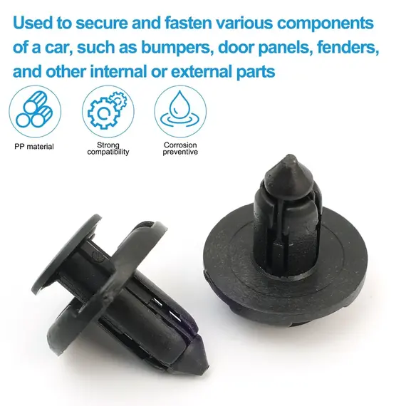 8mm Black Bumper Clips Car Push Rivets Retainer Kit Inner Fender Liner & Splash Shield Universal Plastic Fasteners Replacement