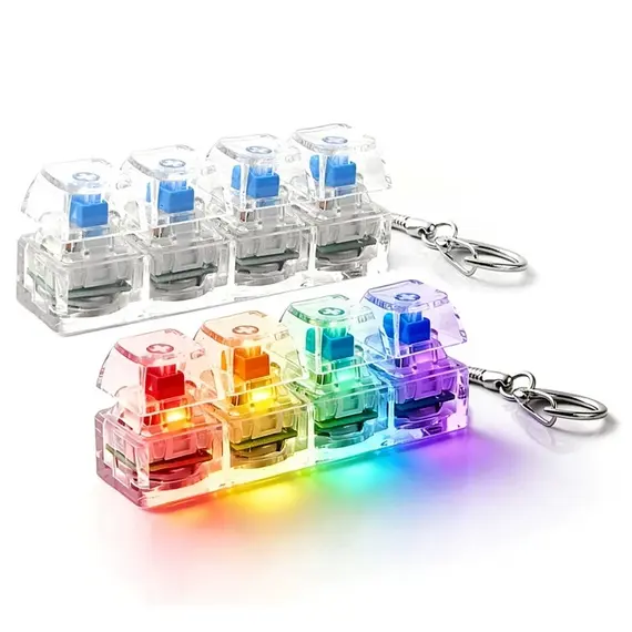 4Keys Illuminated Mechanical Keyboard Keychain Finger Button Anti Stress Keycap for Office Home Adults Kid,Decompression Clicker