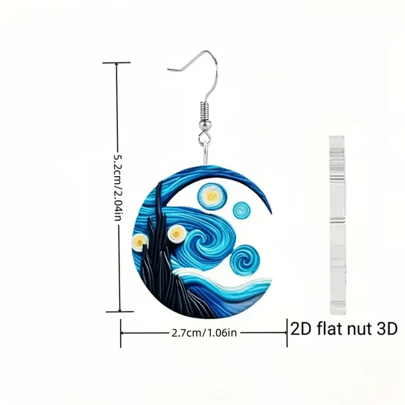 1 pair of Van Gogh starry sky pattern acrylic earrings, moon black cat unique ladies earrings, very suitable for daily party wea