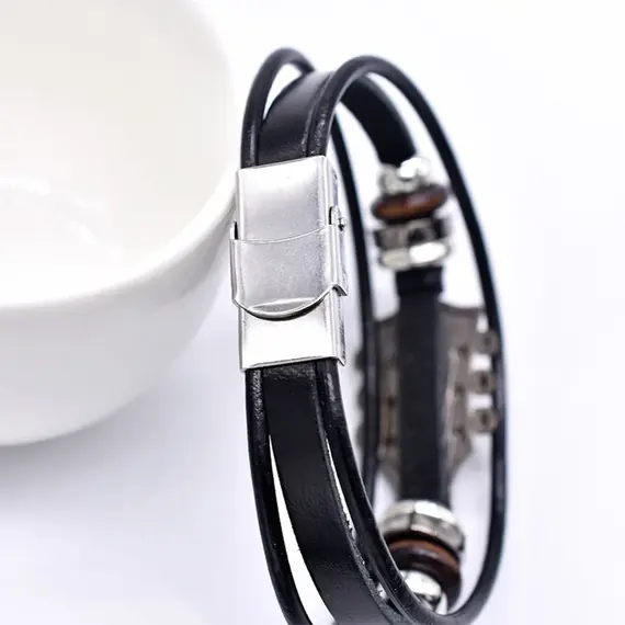 Retro Faux Leather Guitar Bracelet, Punk Rock Music Guitar Genuine Leather Bracelet, Handmade Braided Multi-Layer Wrap Bracelet