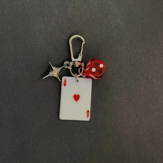 New personalized 3D stereoscopic color dice playing card keychain playing card element earphone case pendant