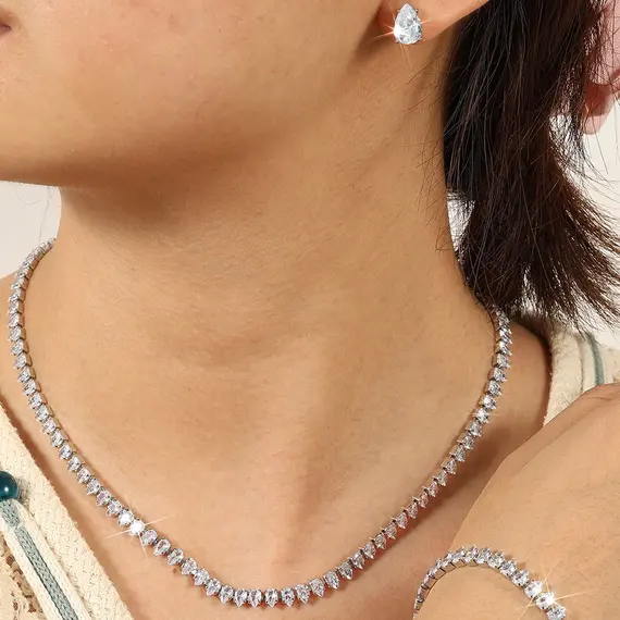 ZAKOL Gorgeous Buling AAA Clear Round Cubic Zirconia Wedding Bridal Necklace Earrings Party Jewelry Set for Women