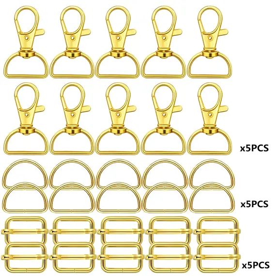 15 Pack Swivel Clasp D Ring and Slider Clasp Set Lanyard Snap Hook Keychain Clip Hook D Keychain Ring Lobster Claw Clasp