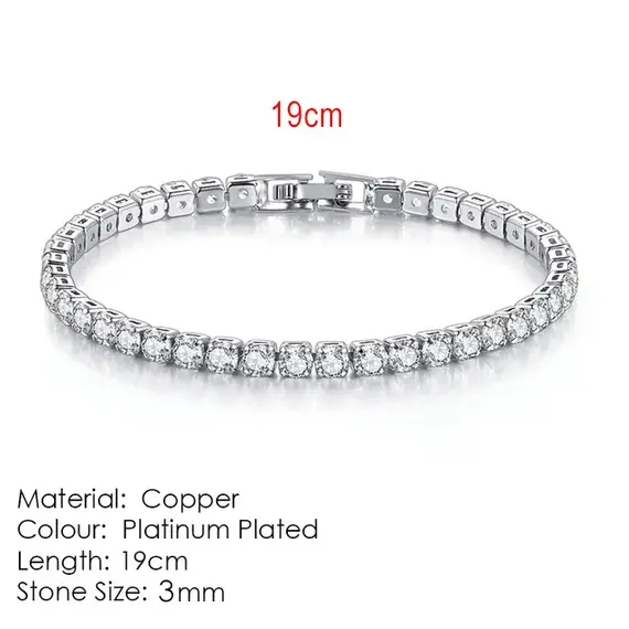Silver Color 2.5/3/4/5mm Zircon Tennis Bracelet For Women Men Dazzling Crystal Hand Chain Wedding Gift Punk Fashion Jewelry