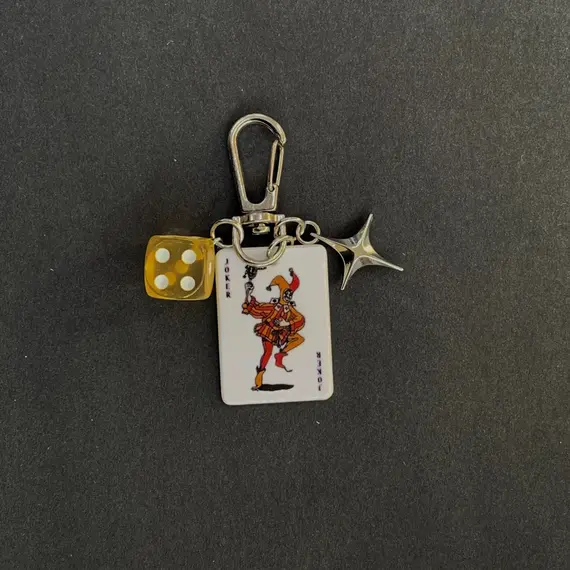 New personalized 3D stereoscopic color dice playing card keychain playing card element earphone case pendant