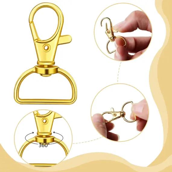 15 Pack Swivel Clasp D Ring and Slider Clasp Set Lanyard Snap Hook Keychain Clip Hook D Keychain Ring Lobster Claw Clasp