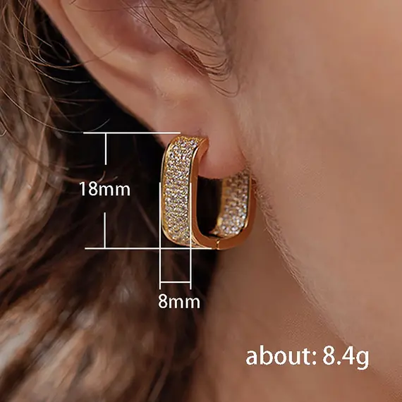 Huitan Korean Fashion Paved CZ Hoop Earrings for Women Metal Silver Color/Gold Color Simple Versatile Earrings Hot Jewelry