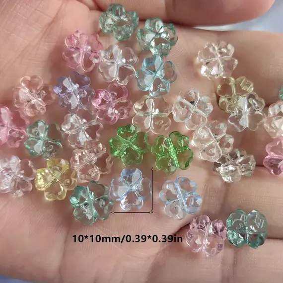 32Pcs， Clover, Transparent, Flowers, Flat, Jewelry Accessories, DIY, Pendant, Jewelry Making Supplies