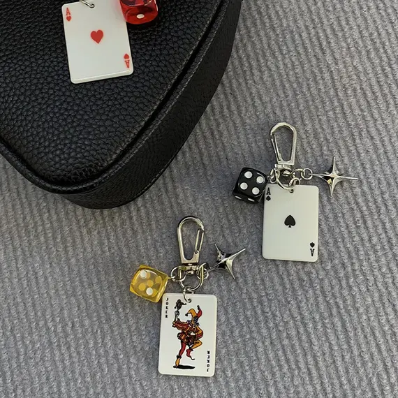 New personalized 3D stereoscopic color dice playing card keychain playing card element earphone case pendant