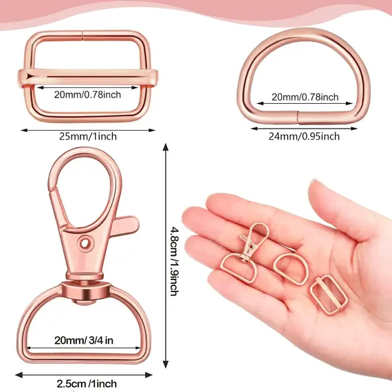 15 Pack Swivel Clasp D Ring and Slider Clasp Set Lanyard Snap Hook Keychain Clip Hook D Keychain Ring Lobster Claw Clasp