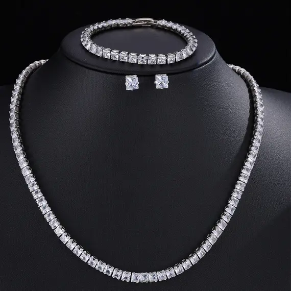 ZAKOL Gorgeous Buling AAA Clear Round Cubic Zirconia Wedding Bridal Necklace Earrings Party Jewelry Set for Women
