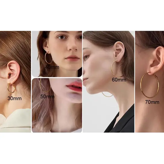 Stainless Steel Big Circle Hoop Earrings for Women,Gold Plated Hypoallergenic Non Tarnish  25mm-70mm Loop Jewelry