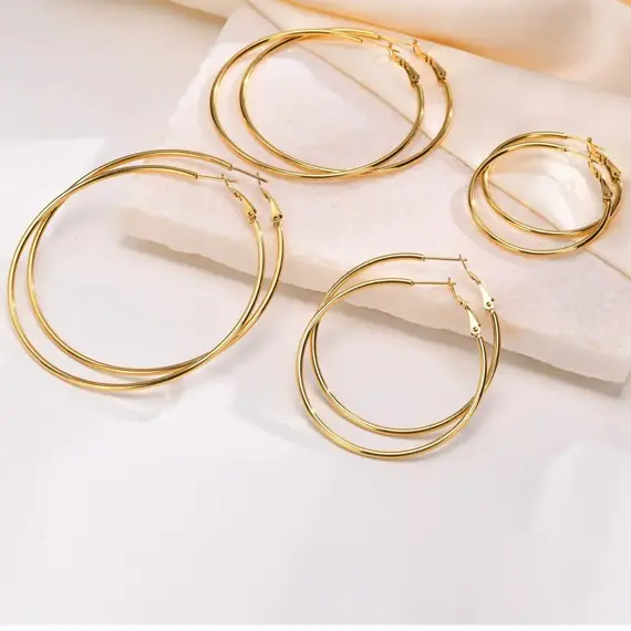 Stainless Steel Big Circle Hoop Earrings for Women,Gold Plated Hypoallergenic Non Tarnish  25mm-70mm Loop Jewelry