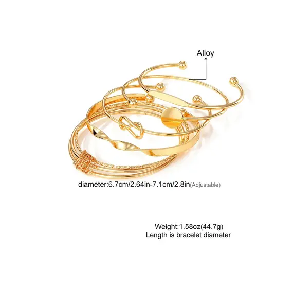 5pcs IPARAM Punk Multilayer Bracelets For Female Elegant Delicate Twist Sparkling Adjustable Bangles Jewelry Couples Gifts