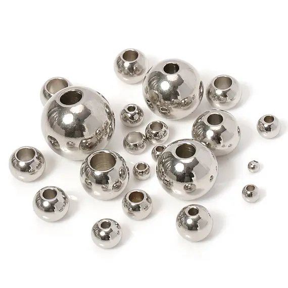 100pcs 2 Mm-12 mm Stainless Steel Beads European Ball Metal Big Hole Spacer Beads for Jewelry Making DIY Bracelet Necklace