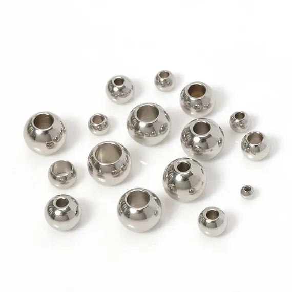 100pcs 2 Mm-12 mm Stainless Steel Beads European Ball Metal Big Hole Spacer Beads for Jewelry Making DIY Bracelet Necklace