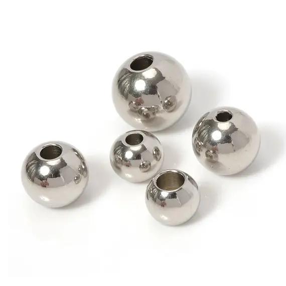 100pcs 2 Mm-12 mm Stainless Steel Beads European Ball Metal Big Hole Spacer Beads for Jewelry Making DIY Bracelet Necklace