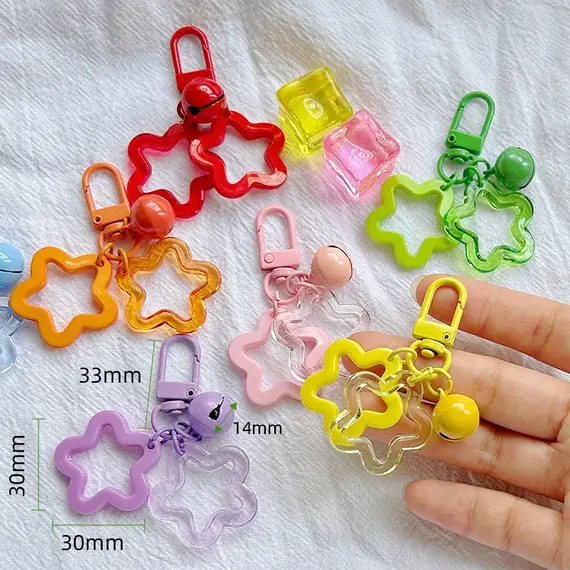 Acrylic Stars Bell Pendant Keychain Cute Colorful Backpack Purse Charms Metal Keyring Diy Jewelry Making Key Chain Accessories