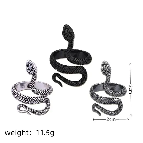 3pcs Ring Set For Both Men And Women Hip Hop Style Personalized Exaggerated Snake Retro Electrophoresis Gun Black Ring