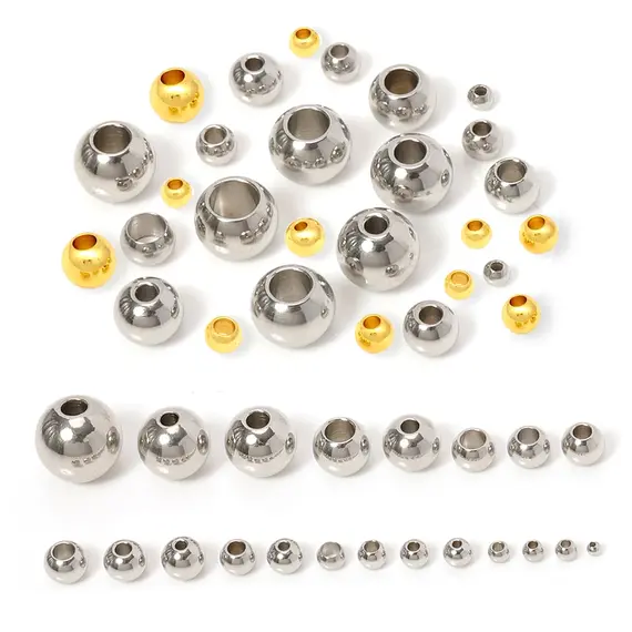 100pcs 2 Mm-12 mm Stainless Steel Beads European Ball Metal Big Hole Spacer Beads for Jewelry Making DIY Bracelet Necklace