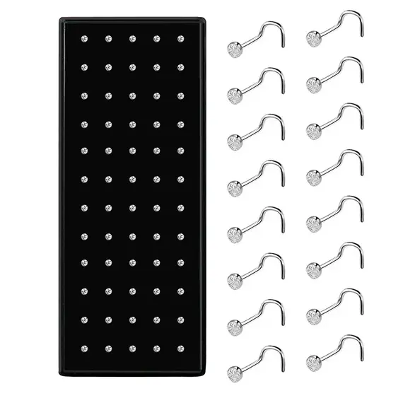 40/60PC Stainless Steel Straight L Nose Stud for Women Nose Ring Set 1.8MM Fashion Crystal Aro Nariz Nase Pircing Body Jewelry
