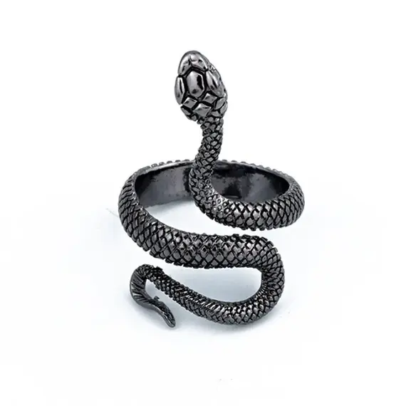 3pcs Ring Set For Both Men And Women Hip Hop Style Personalized Exaggerated Snake Retro Electrophoresis Gun Black Ring