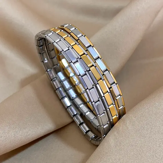 Fashionable Minimalist New Stainless Steel Elastic Bracelet  Italian Links Slim Charm Bracelet Punk Watchband Wrist Band Jewelry