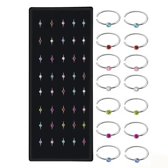 40/60PC Stainless Steel Straight L Nose Stud for Women Nose Ring Set 1.8MM Fashion Crystal Aro Nariz Nase Pircing Body Jewelry