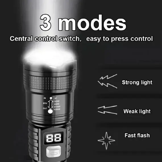 100000LM Super Bright Flashlight Rechargeable LED Torch Long Range Tactical Lamp for Outdoor Waterproof Camping Fishing Lantern