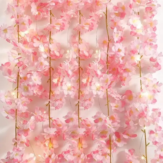 1/2/5M Cherry Blossom String Light Garland Artificial Flower Vines Fairy Lights for Bedroom Wedding Party Holiday Decoration