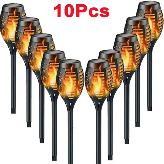 1/2/4/6/8/10Pcs Solar Flame Torch Lights Flickering Light Waterproof Garden Decoration Outdoor Lawn Path Yard Patio Floor Lamps