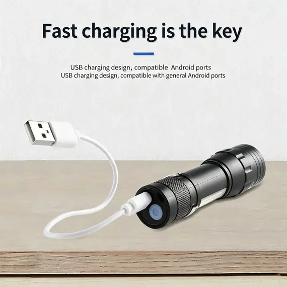 COB+XPE Mini Portable Flashlight Zoomable Small Torch USB Rechargeable Outdoor Camping Fishing Long Range Emergency Lantern