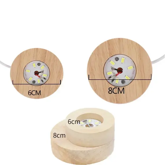 1/4pcs LED Wooden Round Lighted Base Adjustable Colors Changing Display Stand for Home Illuminate 3D Crystal Glass Resin Art
