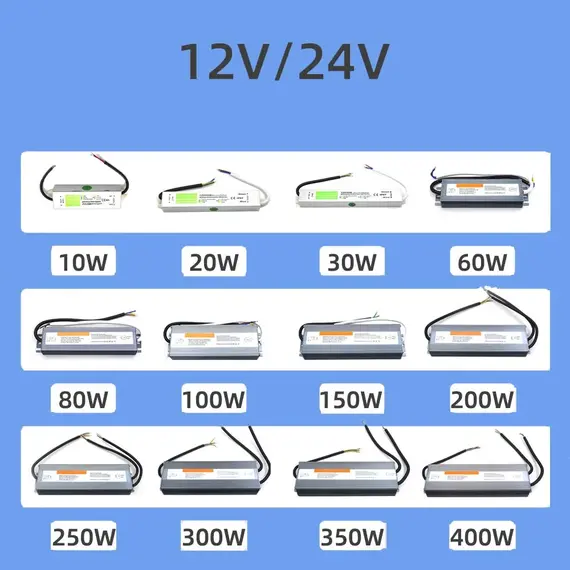 DC 12V 24V Waterproof Switching Power Supply IP67~IP68 Outdoor LED Lighting Transformer 10W 20W 30W 50W 60W 80W 100W 200W 300W