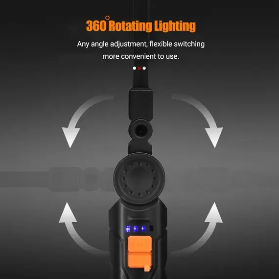 Portable COB LED Flashlight Rechargeable Work Light with Magnetic Lanterna Hanging Lamp with Built-in Battery Camping Torch