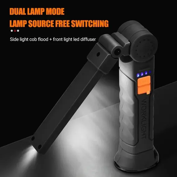 Portable COB LED Flashlight Rechargeable Work Light with Magnetic Lanterna Hanging Lamp with Built-in Battery Camping Torch