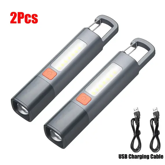 Strong Lighting ABS Flashlamp USB Charging Portable Outdoor EDC Torch Camping Hanging Flashlights Telescopic Focus COB Side Lamp