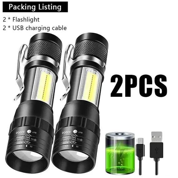 Powerful LED COB Flashlight USB Rechargeable Portable Mini Torch Pocket Lantern Outdoor Emergency Camping Work Light With Magnet