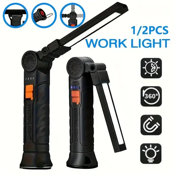 Portable COB LED Flashlight Rechargeable Work Light with Magnetic Lanterna Hanging Lamp with Built-in Battery Camping Torch